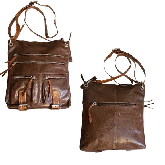 Nino Bossi Brown Crossbody Modern Bag Purse Multiple Zipper Compartments-NWOT - Picture 3 of 16